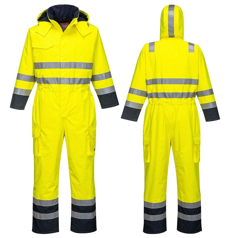 Buzo ignífugo e impermeable de alta visibilidad acolchado 520 gr y multinorma. color amarillo flúor