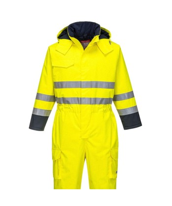 Buzo ignífugo e impermeable de alta visibilidad acolchado 520 gr y multinorma. color amarillo flúor