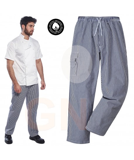 Pantalón de cocina de algodón de cuadritos azules