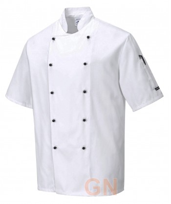 Chaqueta unisex de cocina de manga corta con cierre de botones chupete color blanco