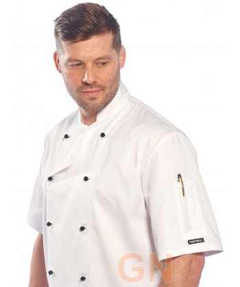 Chaqueta unisex de cocina de manga corta con cierre de botones chupete