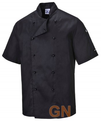 Chaqueta unisex de cocina de manga corta con cierre de botones chupete color negro