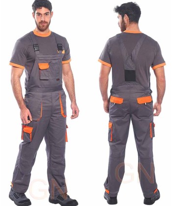 Peto laboral bicolor muy resistente color gris y naranja