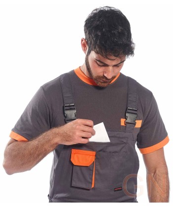 Peto laboral bicolor muy resistente color gris y naranja