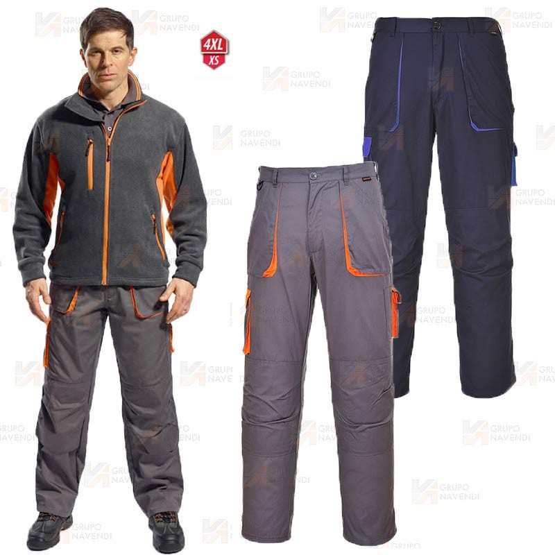 Pantalón laboral bicolor muy resistente color gris y naranja