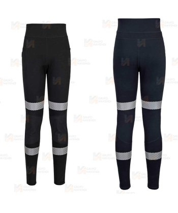 Pantalón laboral, elástico muy ajustado con cintas reflectantes para mujer color azul marino
