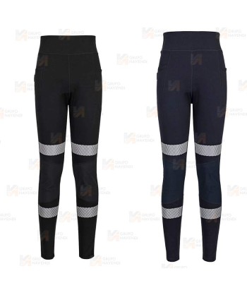 Pantalón laboral, elástico muy ajustado con cintas reflectantes para mujer color azul marino