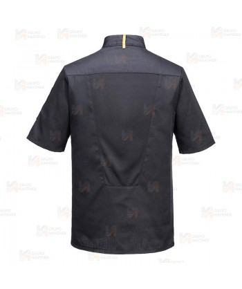 Chaqueta de cocina entallada altamente transpirable para mujer corta color negro