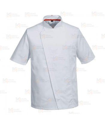 Chaqueta de cocina entallada altamente transpirable para mujer corta color blanco