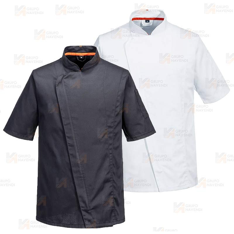 Chaqueta de cocina entallada altamente transpirable para mujer corta color blanco