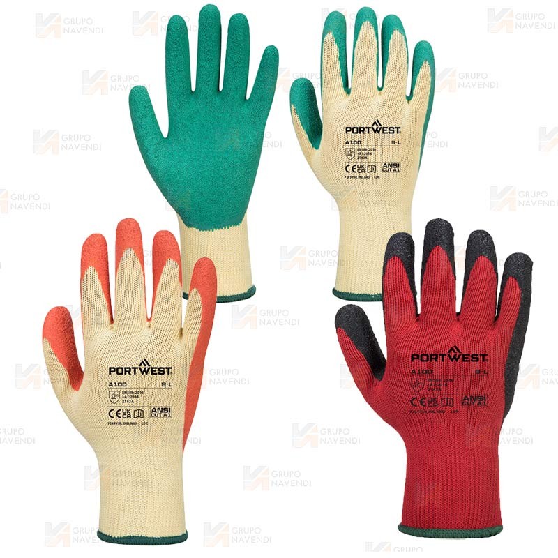 Guantes grip de látex rugoso con soporte de punto galga 10