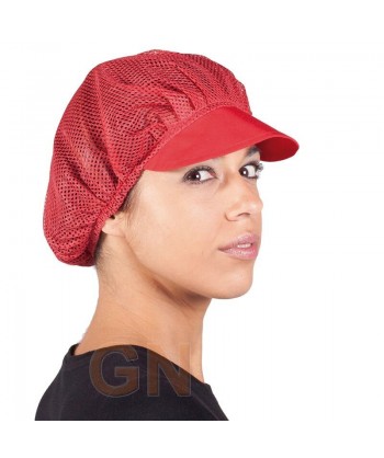 Cofia recoge pelo con visera y rejilla color rojo