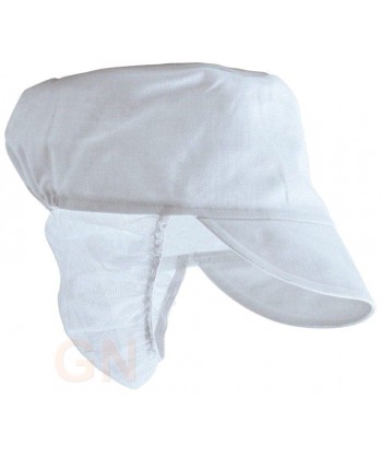 Gorro de mujer de tela y rejilla con visera y cubrenucas todo blanco