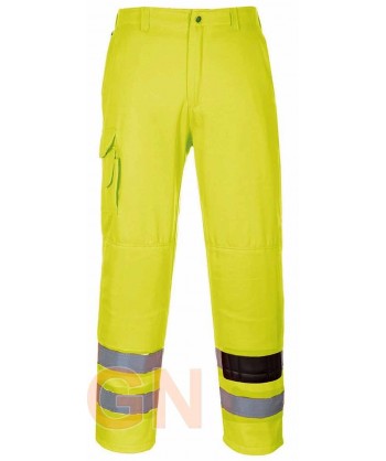 Pantalón multibolsillos monocolor amarillo alta visibilidad. Portwest E046