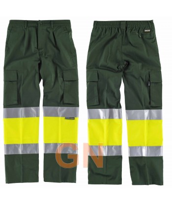 Pantalón bicolor alta visibilidad verde oscuro/amarillo A.V.