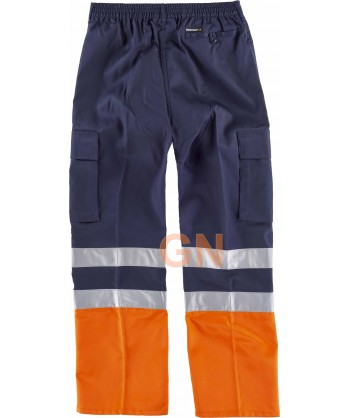 Pantalón bicolor multibolsillos con refuerzos de alta visibilidad marino/naranja flúor