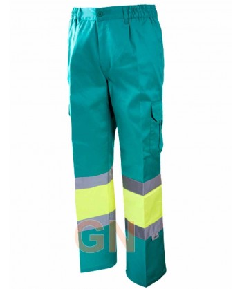 Pantalón  forrado multibolsillos bicolor verde claro amarillo alta visibilidad