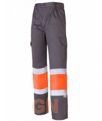 Pantalón  forrado multibolsillos bicolor gris y naranja alta visibilidad