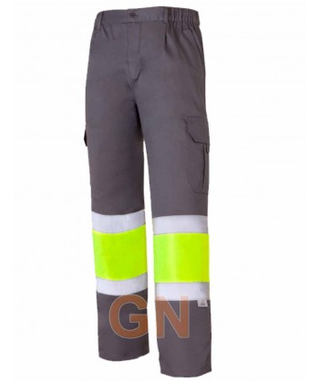 Pantalón  forrado multibolsillos bicolor gris y amarillo visibilidad