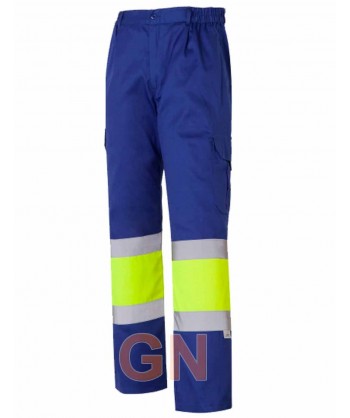 Pantalón  forrado multibolsillos bicolor alta azulina amarillo visibilidad