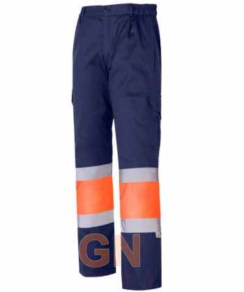 Pantalón  forrado multibolsillos bicolor marino y naranja alta visibilidad