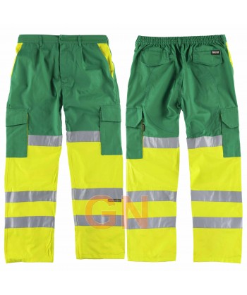 Pantalón bicolor con refuerzos en alta visibilidad verde/amarillo flúor
