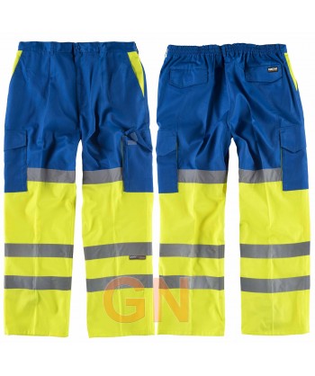 Pantalón bicolor con refuerzos en alta visibilidad azulina/amarillo flúor