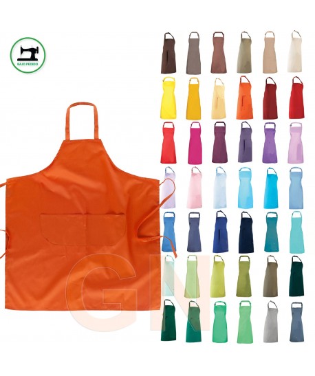 Delantal con peto de color liso y bolsillos