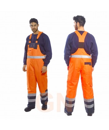 Peto de alta visibilidad bicolor, acolchado e impermeable color naranja flúor