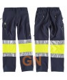 Pantalón softshell multibolsillos bicolor  alta visibilidad amarillo flúor y marino
