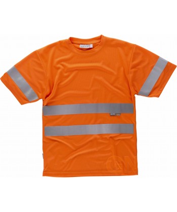 Camiseta alta visibilidad clase 2 de manga corta y transpirable naranja flúor