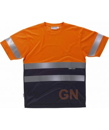 Camiseta bicolor transpirable en alta visibilidad naranja flúor marino