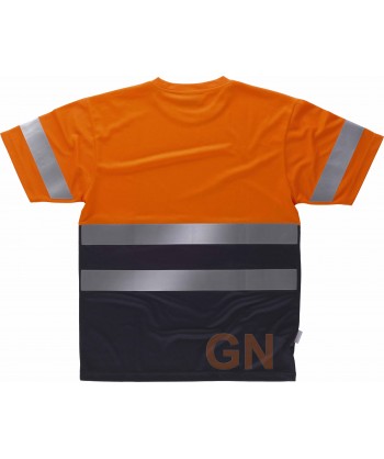 Camiseta bicolor transpirable en alta visibilidad naranja flúor marino