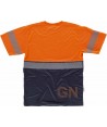 Camiseta bicolor de alta visibilidad con cintas reflectantes segmentadas color naranja flúor y marino