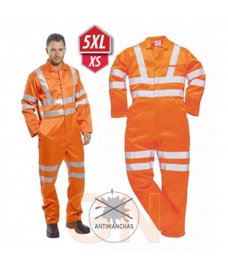Buzo en naranja alta visibilidad clase 3 con cintas reflectantes