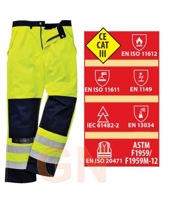 Pantalón ignífugo de alta visibilidad y multinorma 345 gr  (ARC 2)