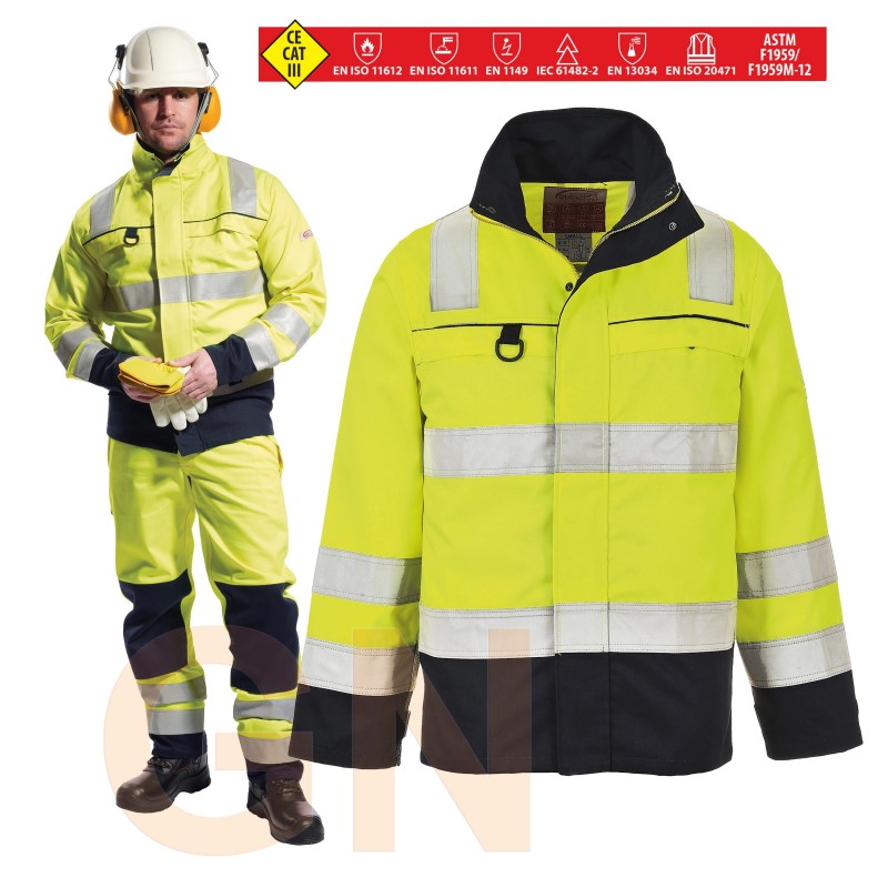 Cazadora alta visibilidad, antiestática, ignífuga, anti arco eléctrico, protección química