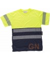 Camiseta técnica bicolor alta visibilidad  con cintas segmentadas color amarillo flúor y marino