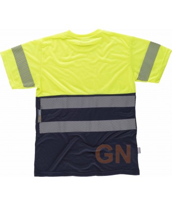 Camiseta técnica bicolor alta visibilidad  con cintas segmentadas color amarillo flúor y marino