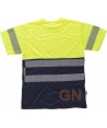 Camiseta técnica bicolor alta visibilidad  con cintas segmentadas color amarillo flúor y marino