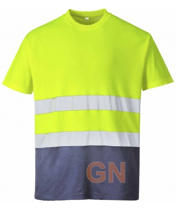Camiseta bicapa bicolor alta visibilidad manga corta amarillo A.V./marino
