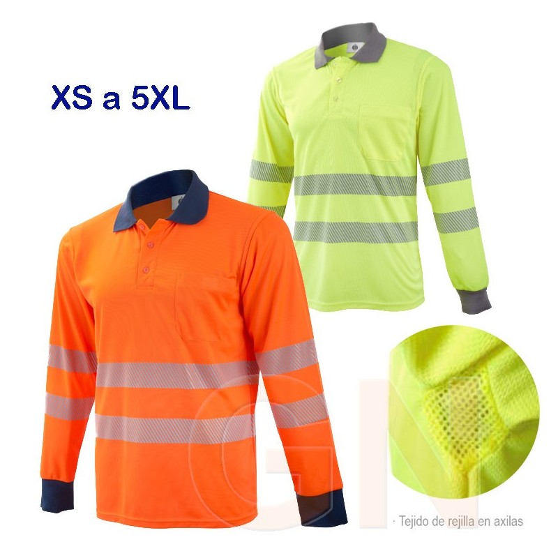 Polo de manga larga, bicolor alta visibilidad con cintas segmentadas