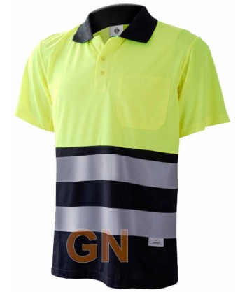 Polo de manga corta bicolor alta visibilidad marino/amarillo A.V.