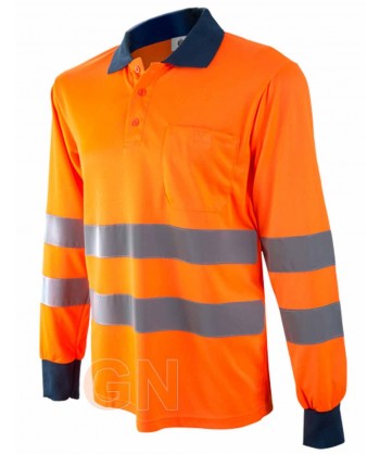 Polo manga larga  naranja alta visibilidad/marino