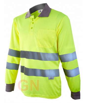 Polo manga larga alta visibilidad amarillo A.V./gris