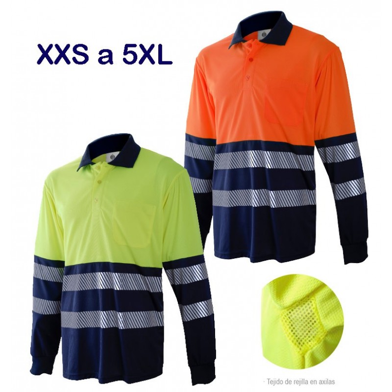Polo bicolor, manga larga con cintas segmentadas