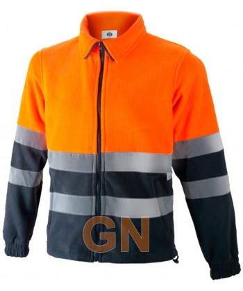 Chaqueta forro polar bicolor de alta visibilidad media cremallera naranja A.V./marino