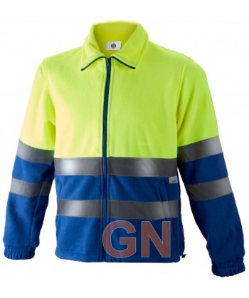 Chaqueta forro polar bicolor de alta visibilidad media cremallera amarillo A.V./azulina