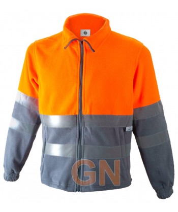 Chaqueta forro polar bicolor de alta visibilidad media cremallera naranja A.V./gris