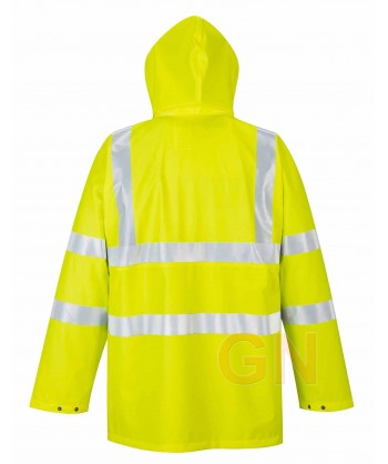 Chubasquero amarillo flúor de alta visibilidad transpirable  de poliuretano